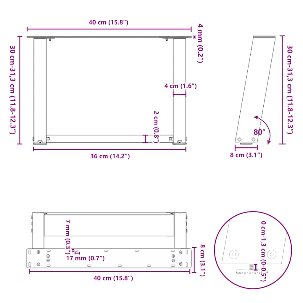 Noge za klub stolić U-oblik 2 kom Prirodni čelik 40 x (30-31) cm Čelik