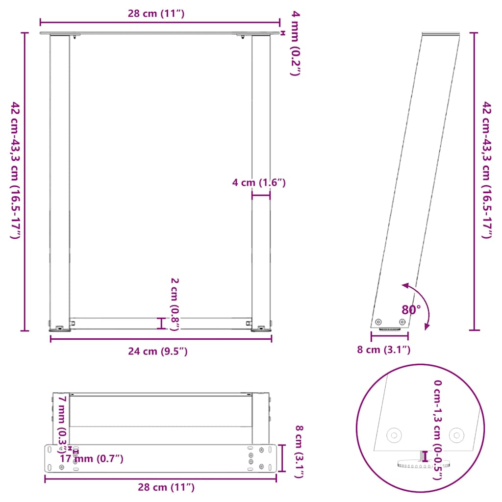 Noge za klub stolić U-oblik 2 kom antracit 28 x (42-43) cm čelik