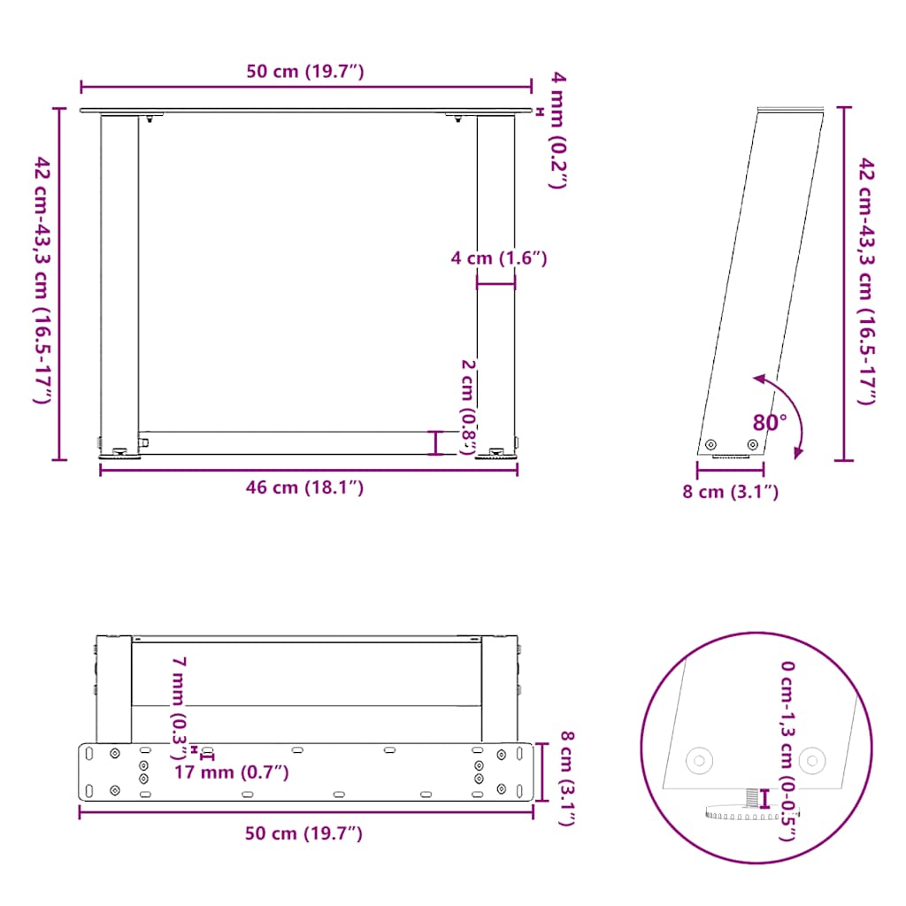 Noge za klub stolić U-oblik 2 kom antracit 50 x (42-43) cm čelik