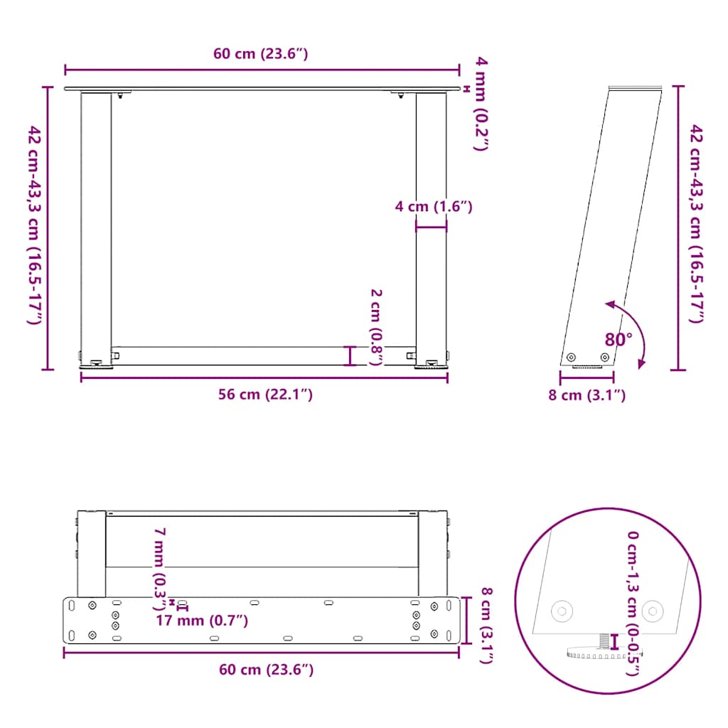 Noge za klub stolić U-oblik 2 kom antracit 60 x (42-43) cm čelik