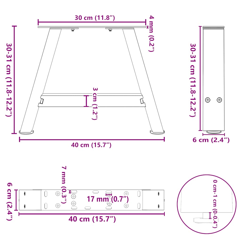 Noge za klub stolić A-oblika 2 kom Bijele 40 x (30-31) cm Čelik