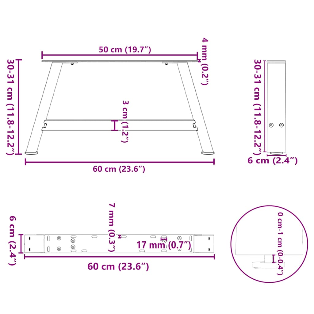 Noge za klub stolić A-oblika 2 kom antracit 60 x (30-31) cm čelik