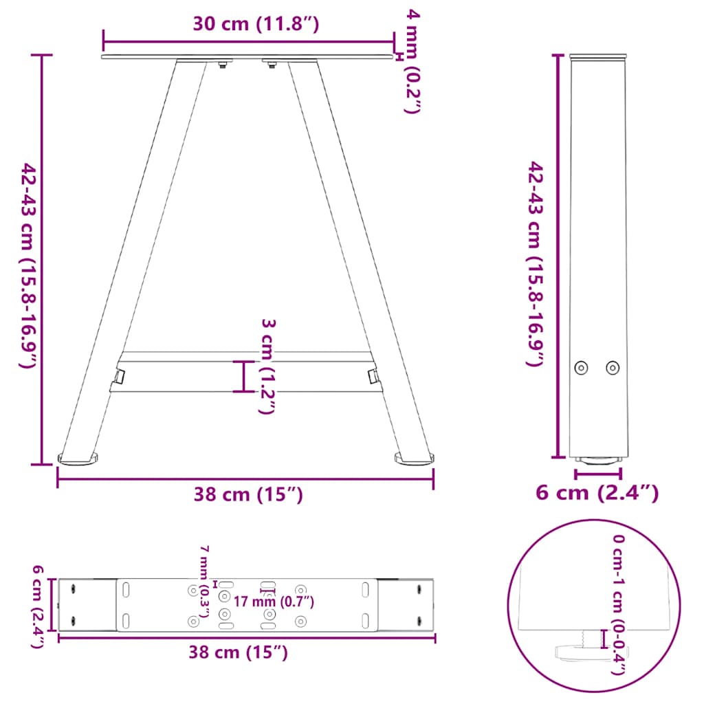 Noge za klub stolić A-oblika 2 kom Crne 38 x (42-43) cm Čelik