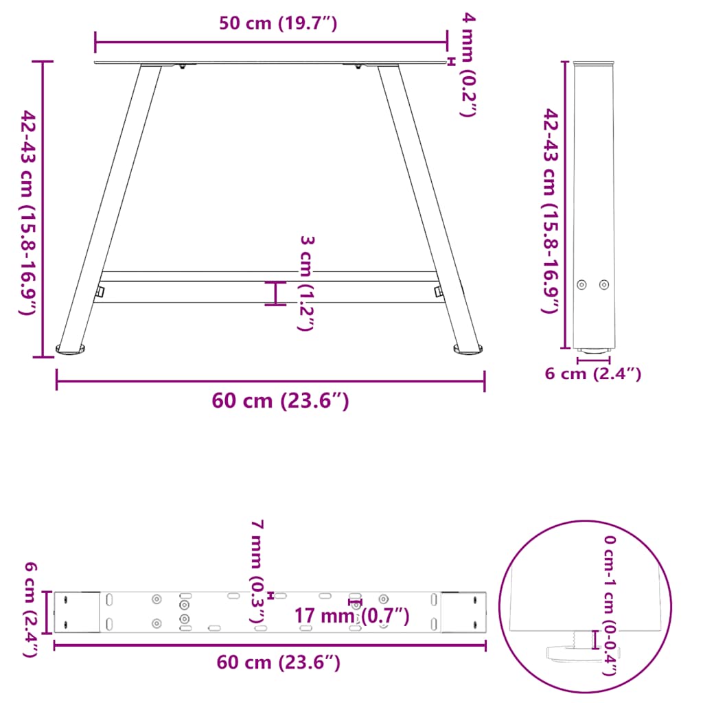 Noge za klub stolić A-oblika 2 kom Crne 60 x (42-43) cm Čelik
