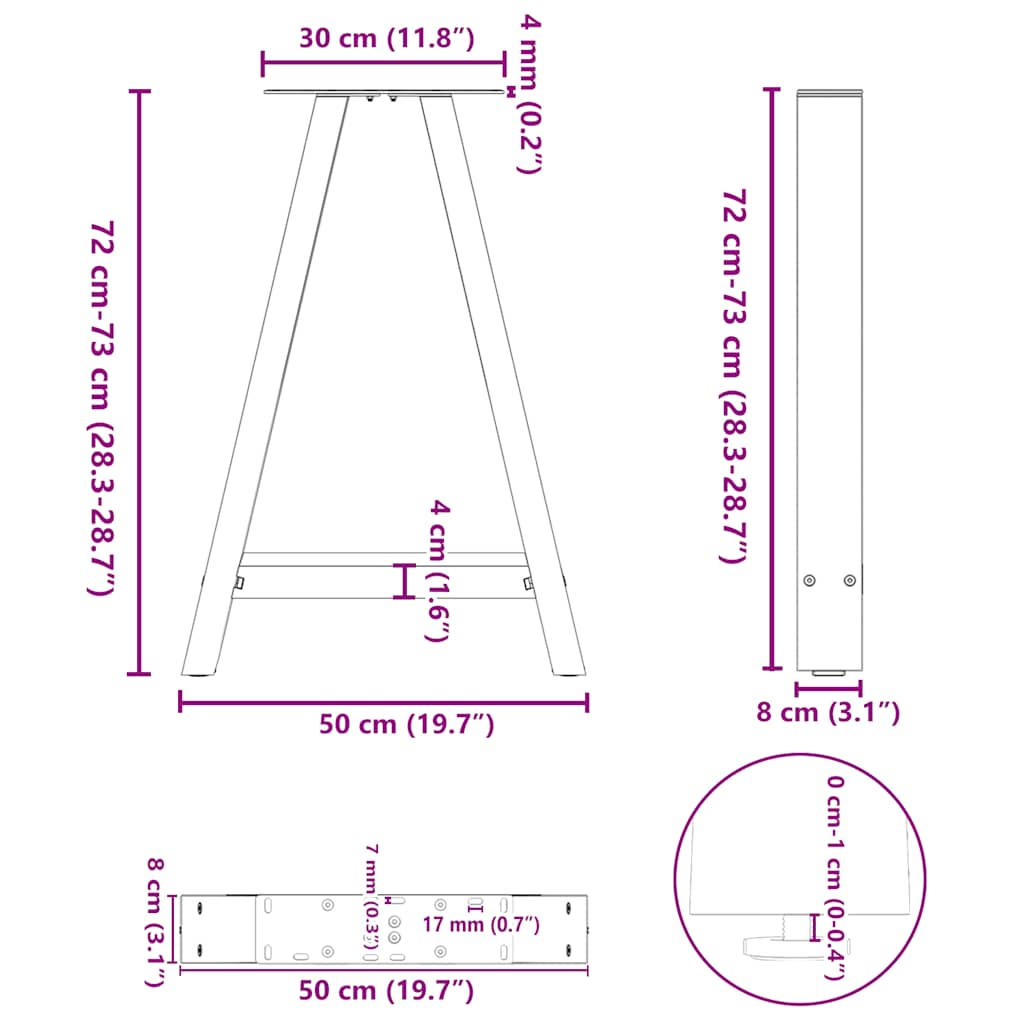 Noge za blagovaonski stol A-oblika 2 kom antracit 50 x (72-73) cm čelik