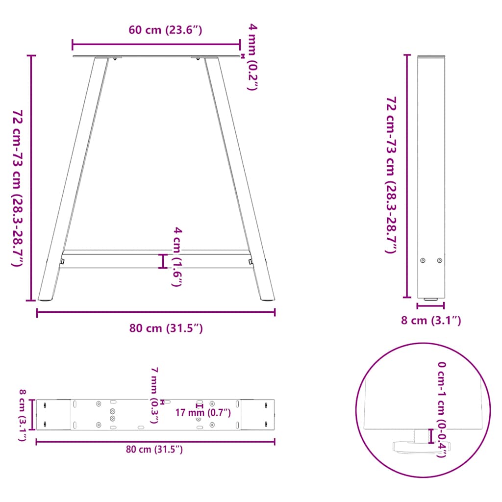 Noge za blagovaonski stol A-oblika 2 kom antracit 80 x (72-73) cm čelik