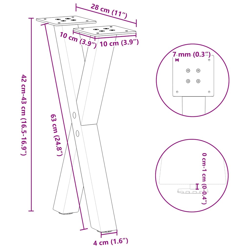 Noge za klub stolić X-oblik 2 kom Prirodni čelik 28 x (42-43) cm Čelik