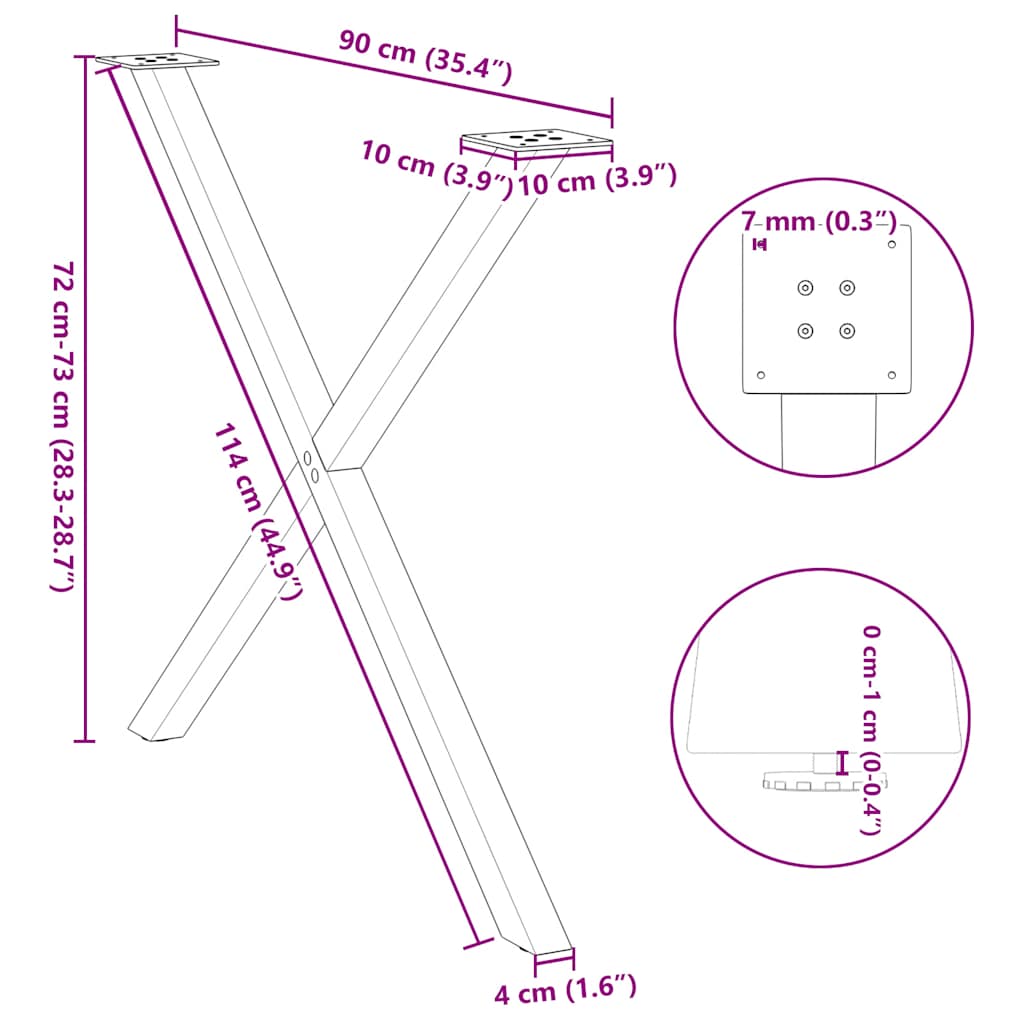 Noge za blagovaonski stol u obliku slova X, 2 kom, bijele, 90 x (72-73) cm, čelik