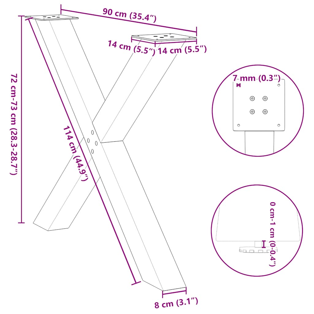 Noge za blagovaonski stol u obliku slova X, 2 kom, antracit, 90 x (72-73) cm, čelik