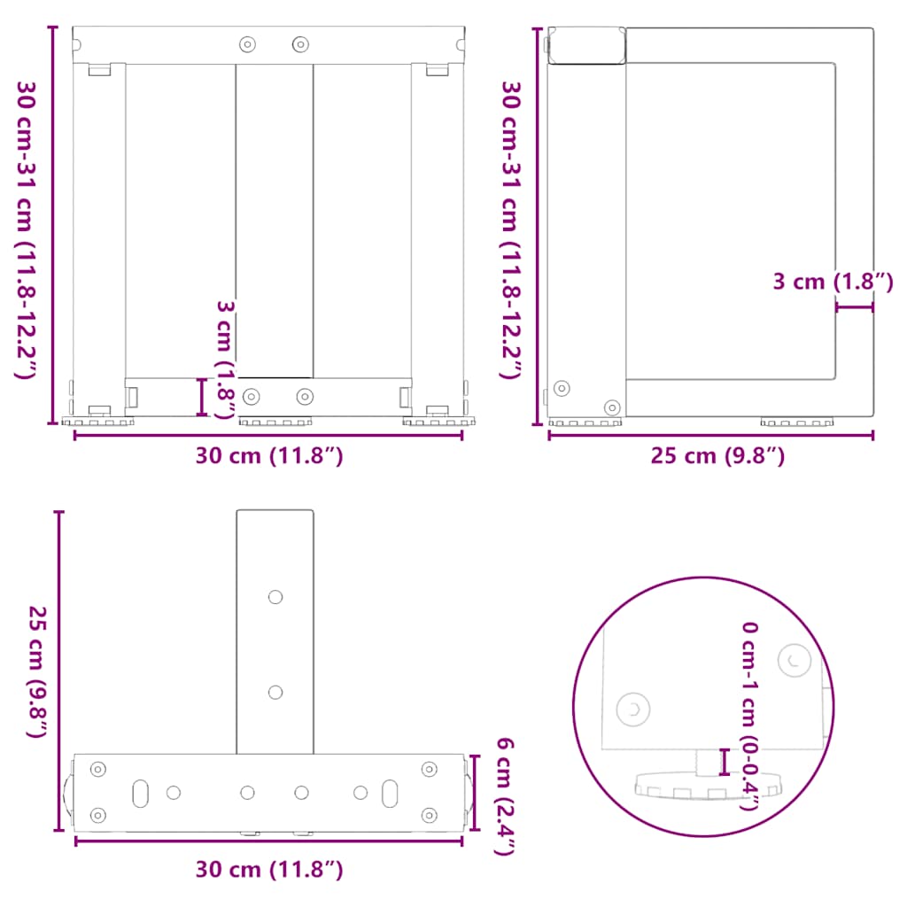 Noge za klub stolić T-oblika 2 kom Bijele 30x25x(30-31) cm Čelik