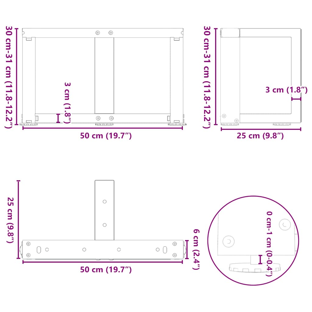 Noge za klub stolić T-oblika 2 kom Bijele 50x25x(30-31) cm Čelik
