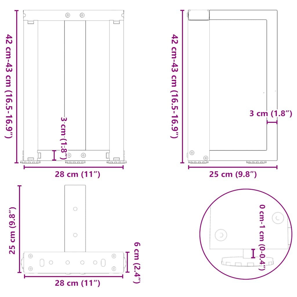 Noge za klub stolić T-oblika 2 kom antracit 28x25x(42-43) cm čelik