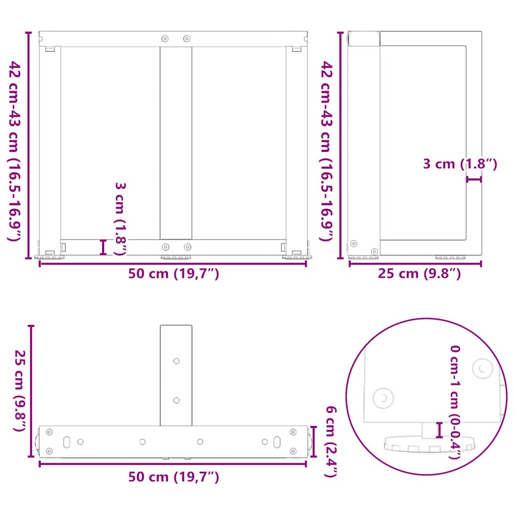 Noge za klub stolić T-oblika 2 kom Bijele 50x25x(42-43) cm Čelik