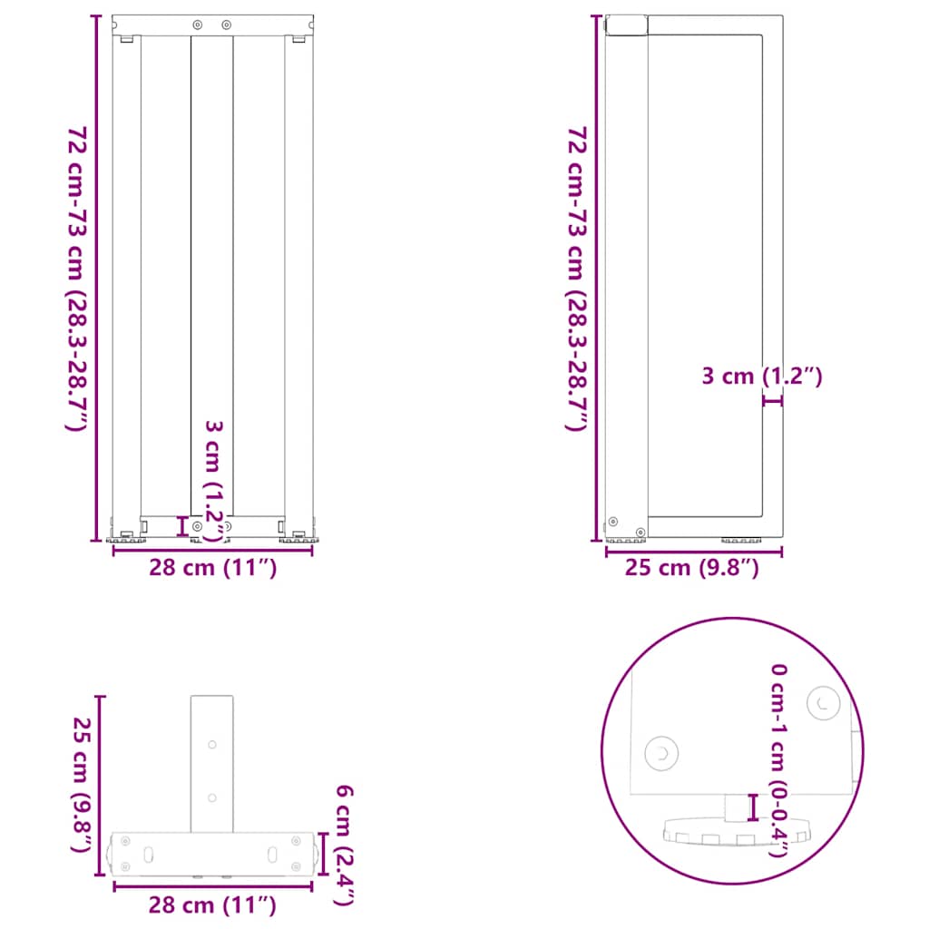 Noge za konzolni stol T-oblika 2 kom Crne 25x28x(72-73) cm Čelik