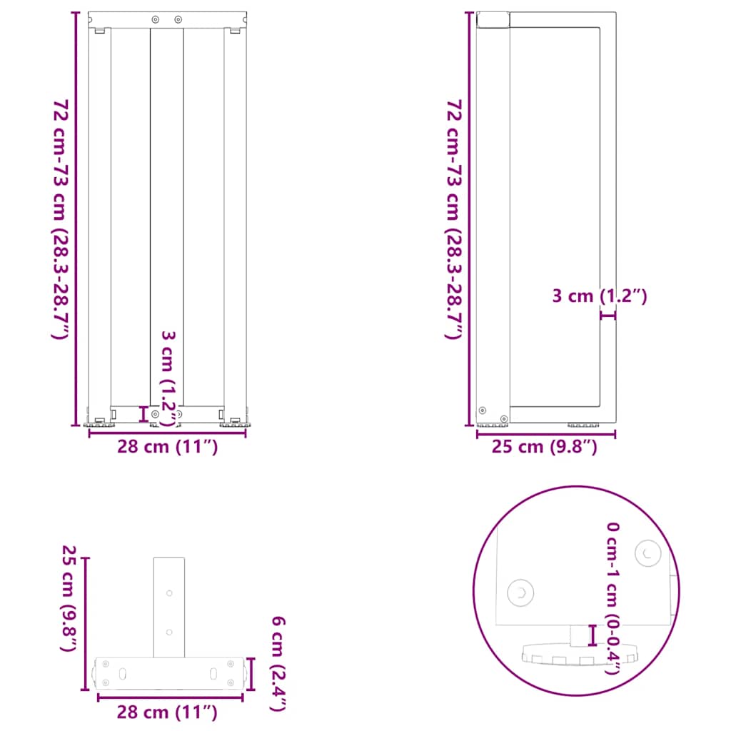 Noge za konzolni stol T-oblika 2 kom Bijele 25x28x(72-73) cm Čelik