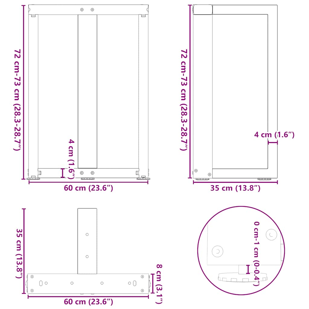 Noge za blagovaonski stol T-oblika 2 kom Bijele 60x35x(72-73) cm Čelik