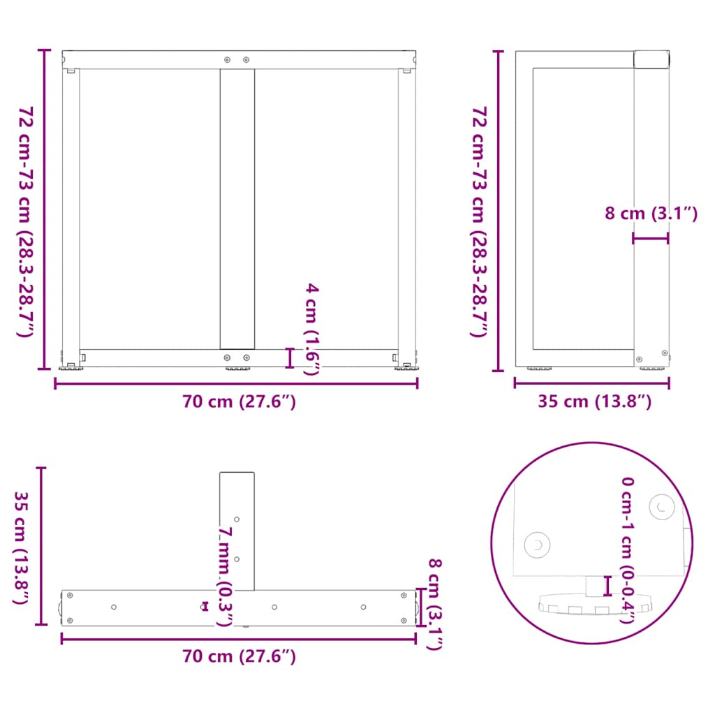 Noge za blagovaonski stol T-oblika 2 kom Bijele 70x35x(72-73) cm Čelik