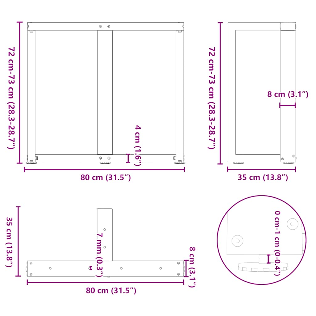 Noge za blagovaonski stol T-oblika 2 kom Bijele 80x35x(72-73) cm Čelik