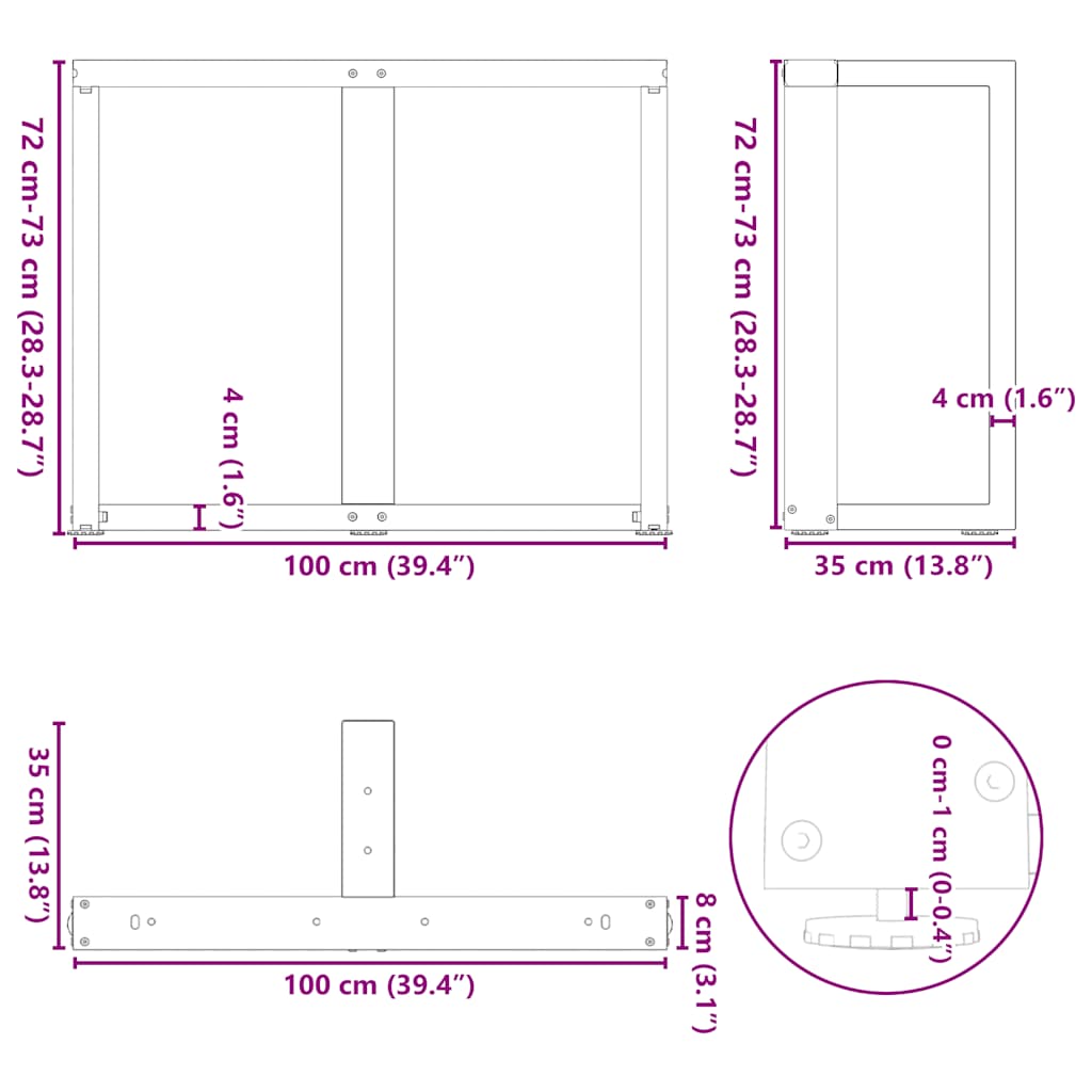 Noge za blagovaonski stol T-oblika 2 kom Crne 100x35x(72-73) cm Čelik