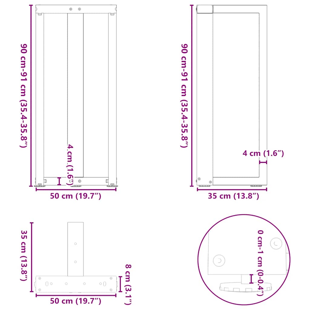 Noge za barski stol T-oblika 2 kom Bijele 50x35x(90-91) cm Čelik