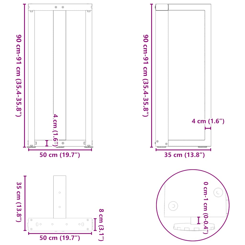 Noge za barski stol T-oblika 2 kom Crne 50x35x(90-91) cm Čelik