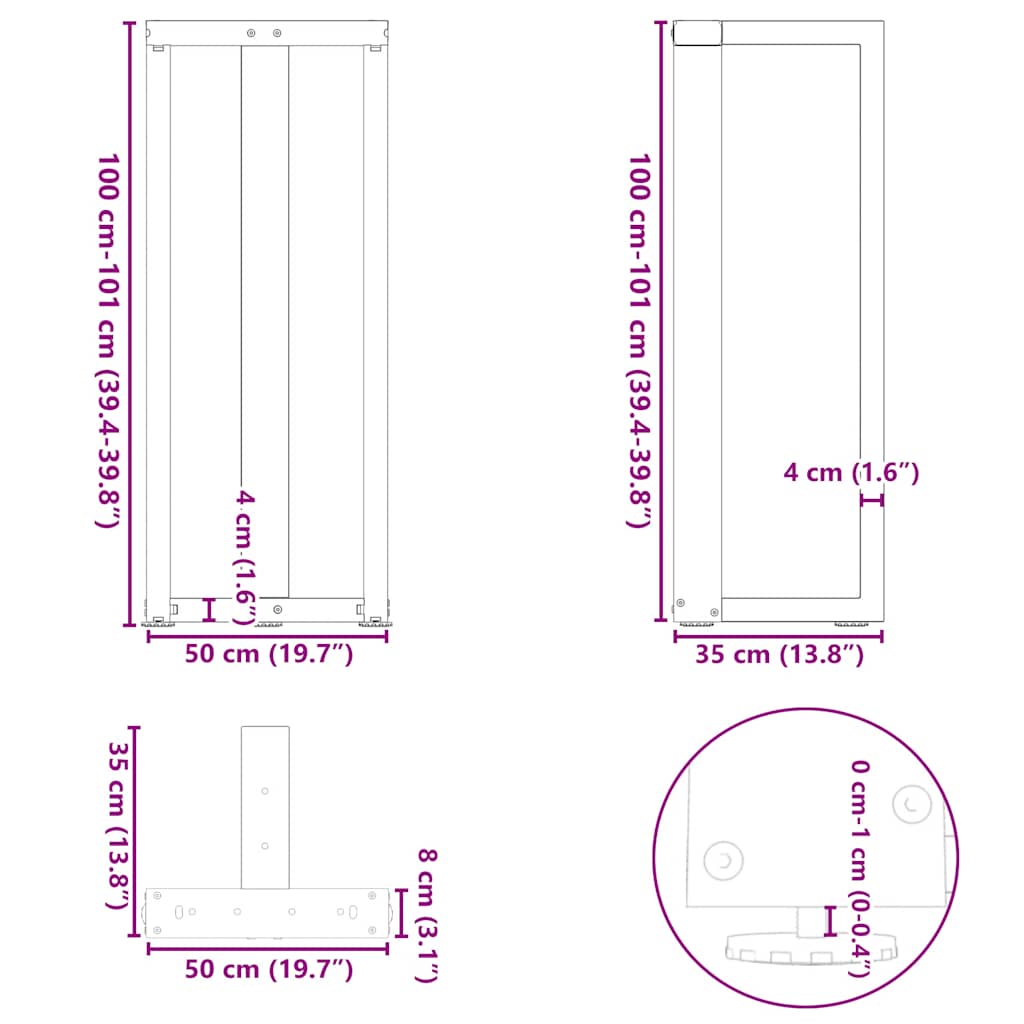 Noge za barski stol T-oblika 2 kom Bijele 50x35x(100-101) cm Čelik