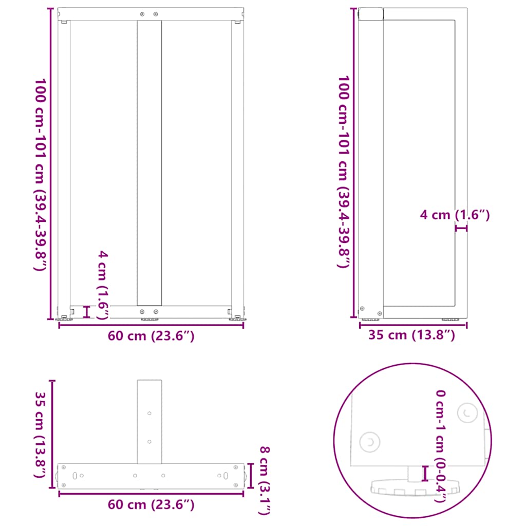 Noge za barski stol T-oblika 2 kom Crne 60x35x(100-101) cm Čelik