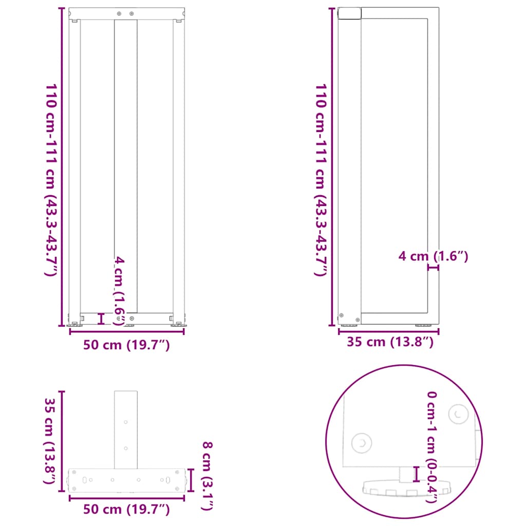 Noge za barski stol T-oblika 2 kom antracit 50x35x(110-111) cm čelik