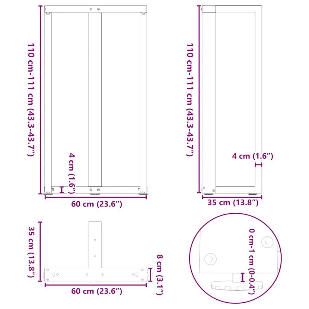 Noge za barski stol T-oblika 2 kom Bijele 60x35x(110-111) cm Čelik