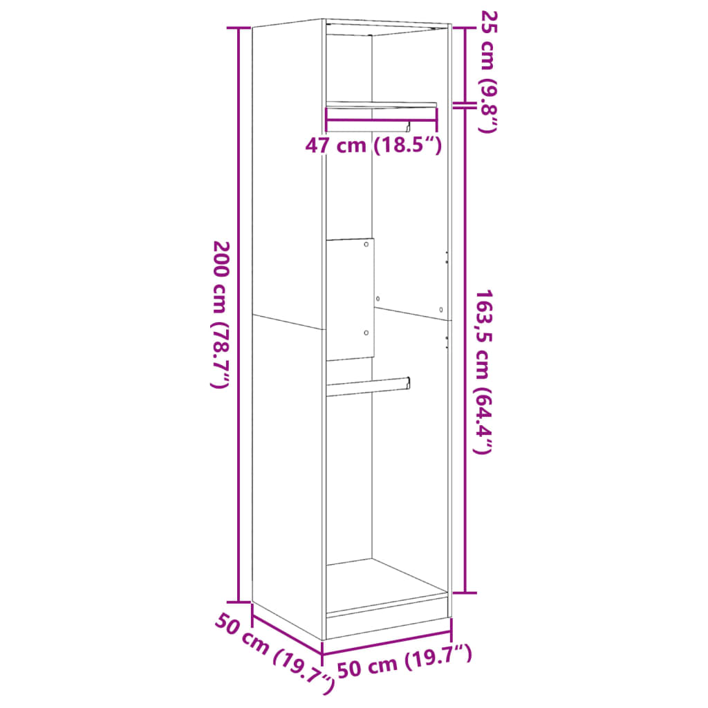 Ormar siva boja betona 50 x 50 x 200 cm od konstruiranog drva