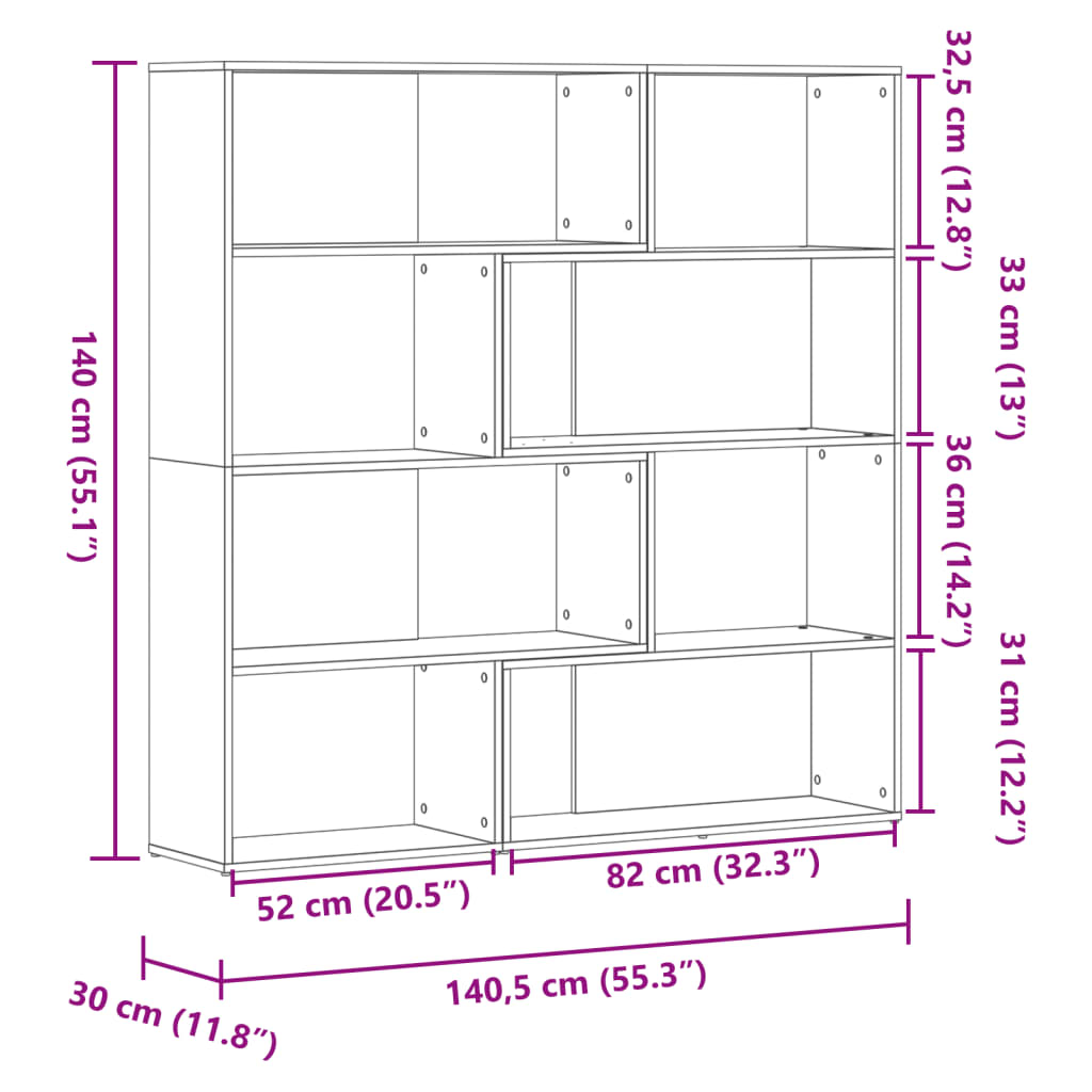 Kutni regal za knjige 4 razine boja betona 85x85x140 cm drveni