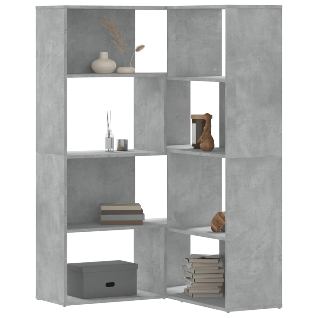 Kutni regal za knjige 4 razine boja betona 85x85x140 cm drveni