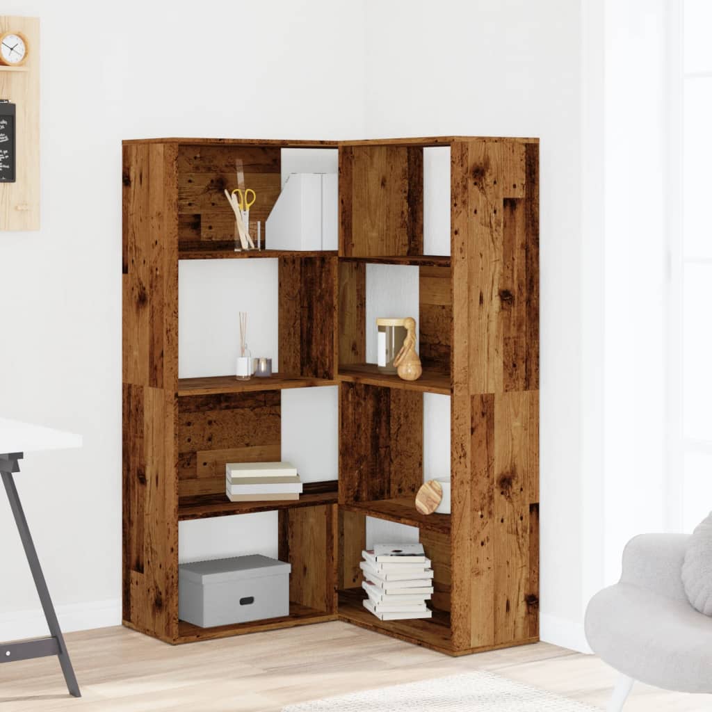 Kutni regal za knjige s 4 razine staro drvo 85x85x140cm drveni