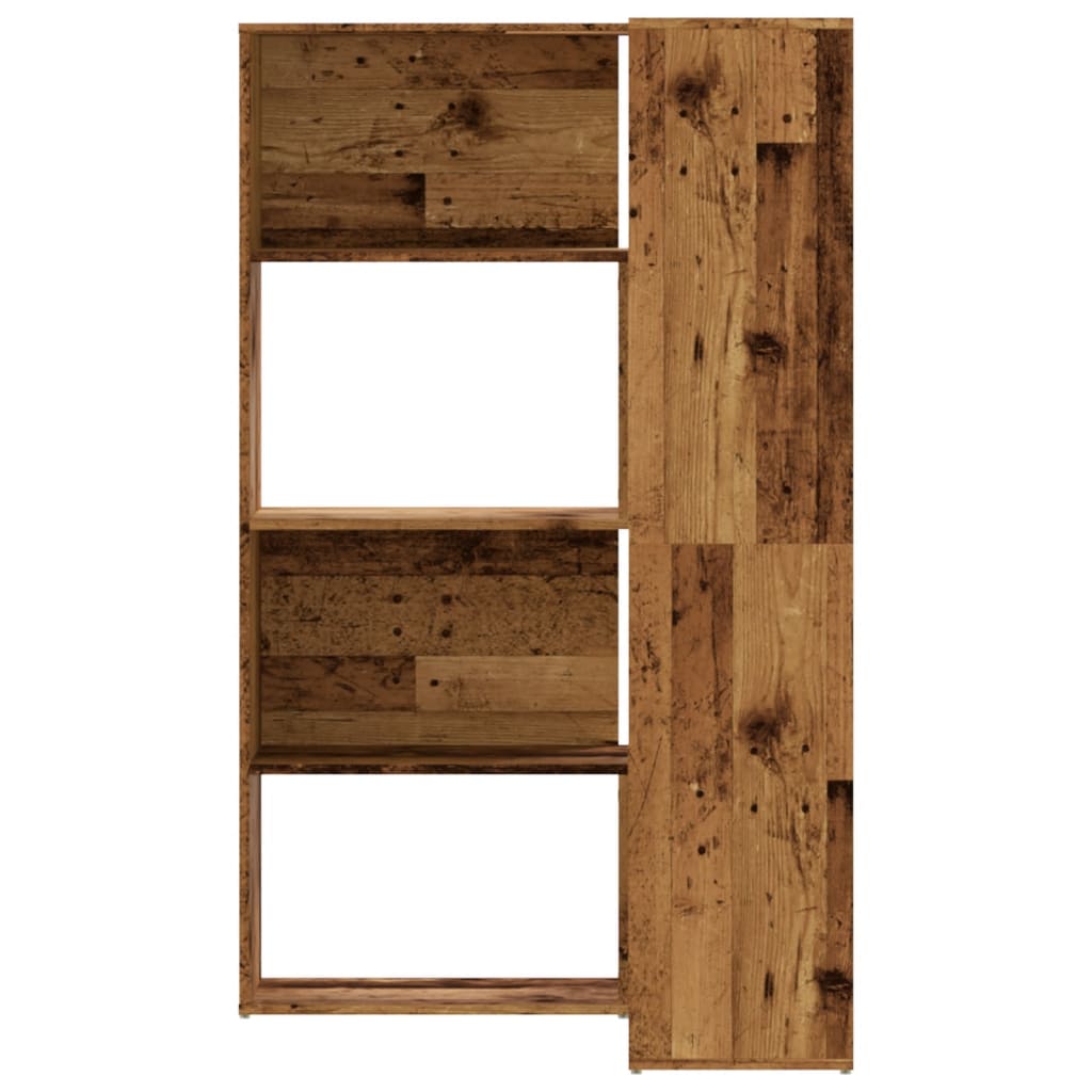 Kutni regal za knjige s 4 razine staro drvo 85x85x140cm drveni
