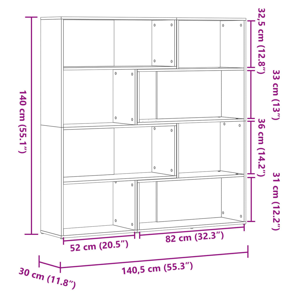 Kutni regal z knjige 4 razine artisian hrast 85x85x140cm drveni