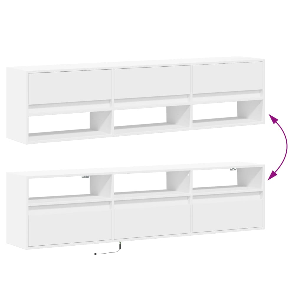 Zidni TV ormarić s LED svjetlima bijeli 180 x 31 x 45 cm