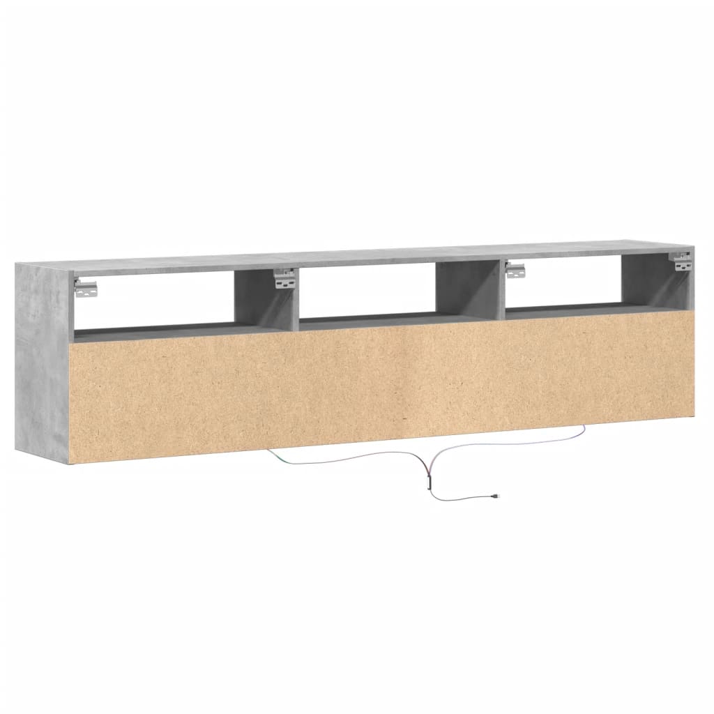 Zidni TV ormarić s LED svjetlima siva boja betona 180x31x45 cm