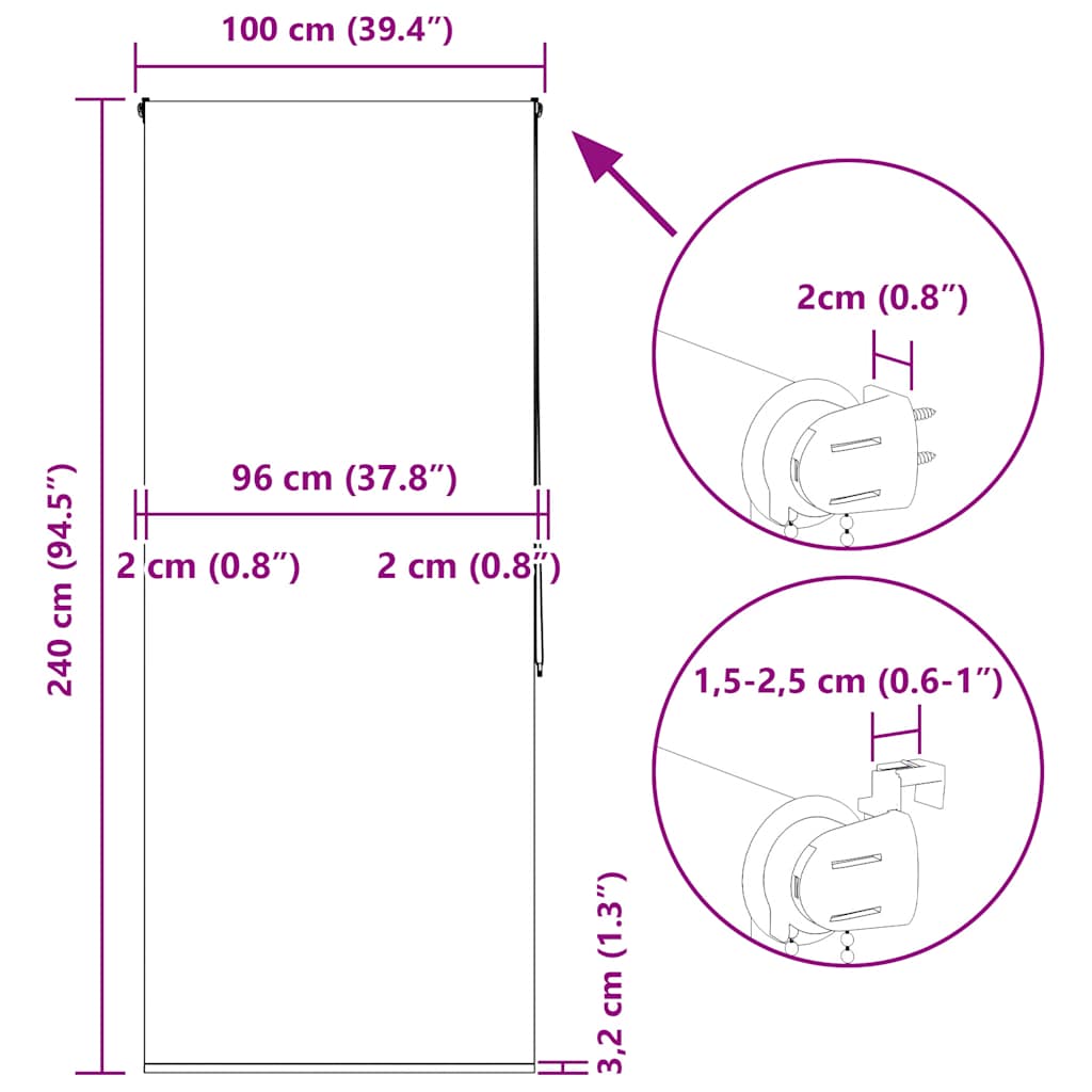 Rolo zavjesa za tuš 100x240 cm širina tkanine 96 cm