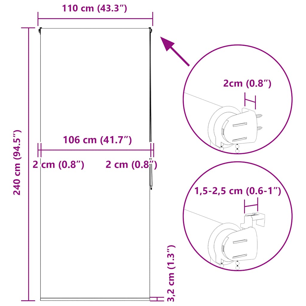 Rolo zavjesa za tuš 110x240 cm širina tkanine 106 cm