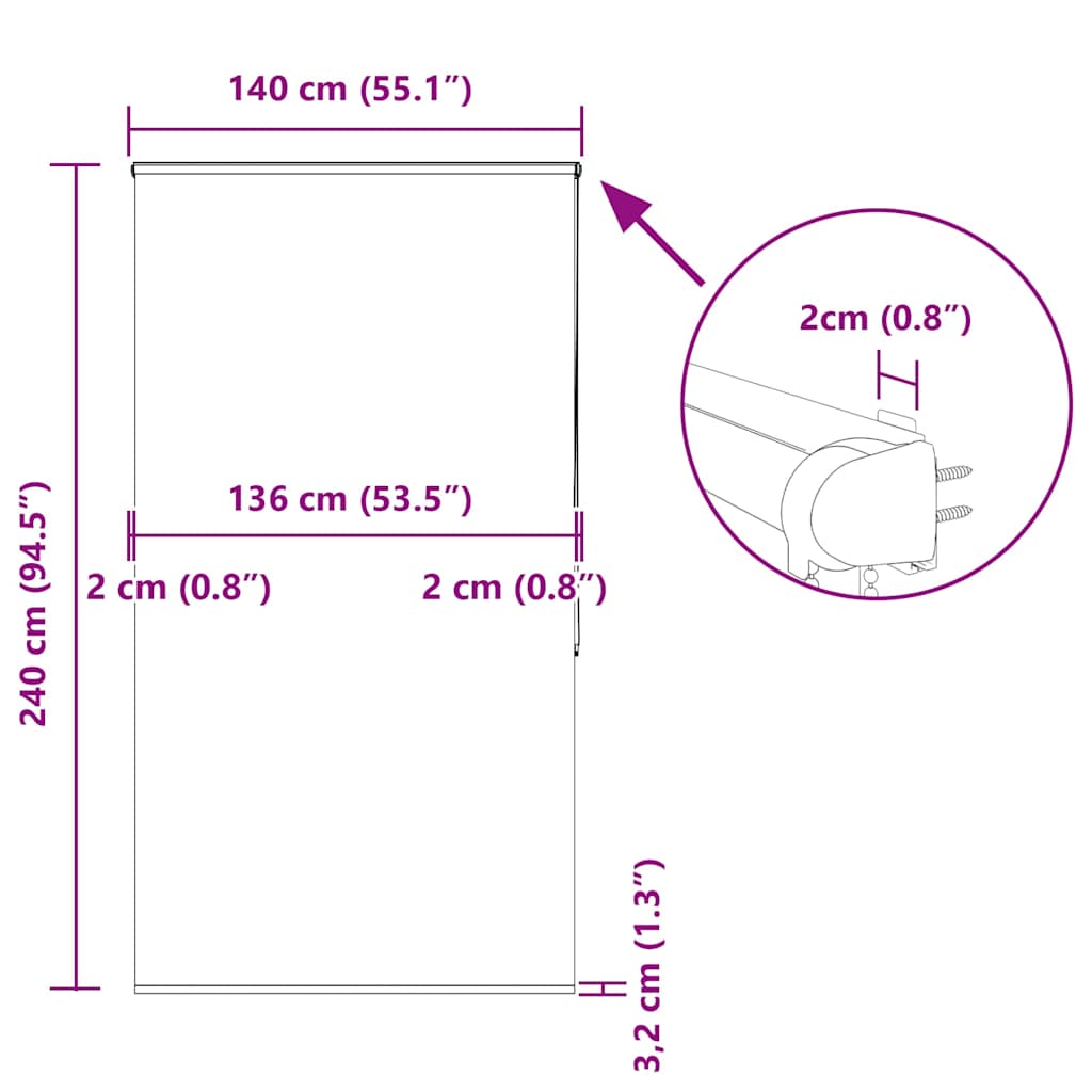 Rolo zavjesa za tuš s kazetom 140x240 cm širina tkanine 136 cm