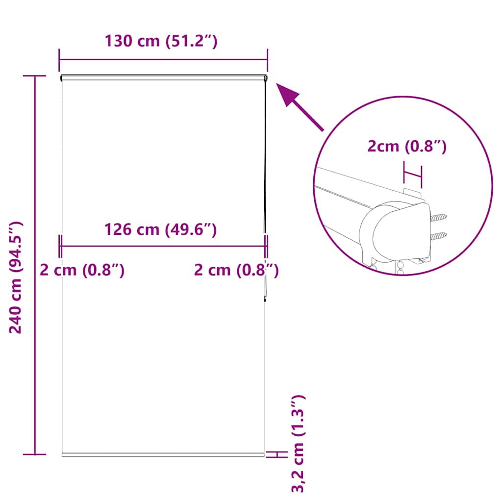 Rolo zavjesa za tuš s kazetom 130x240 cm širina tkanine 126 cm