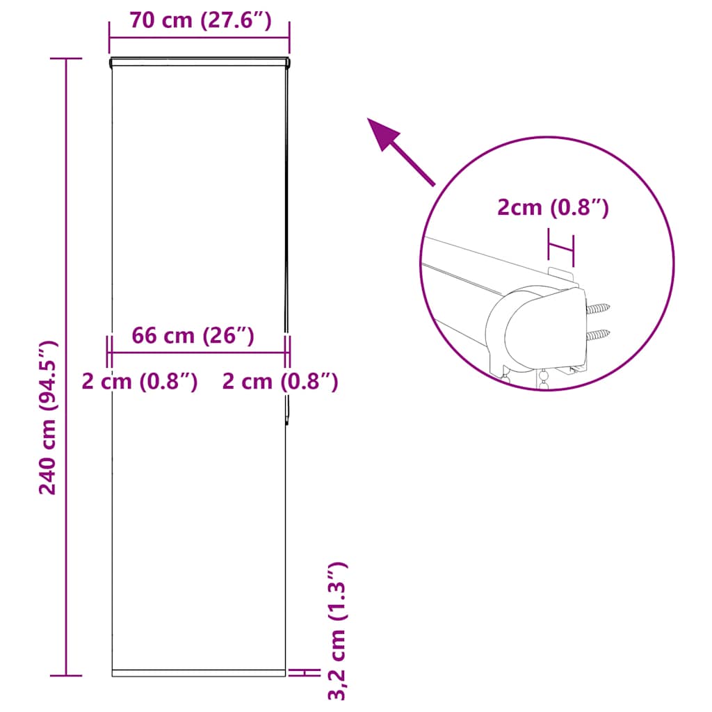 Rolo zavjesa za tuš s kazetom 70x240 cm širina tkanine 66 cm