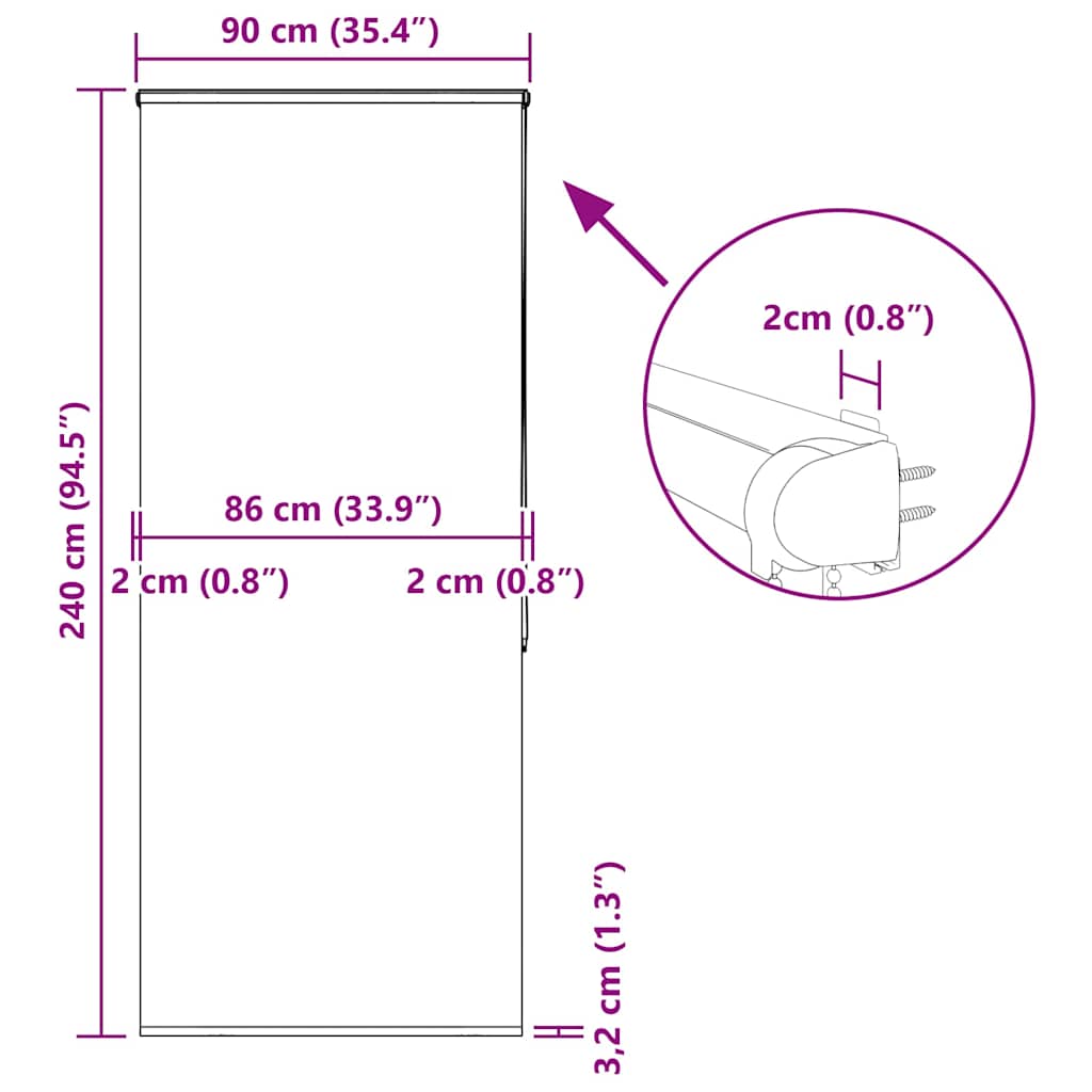 Rolo zavjesa za tuš s kazetom 90x240 cm širina tkanine 86 cm