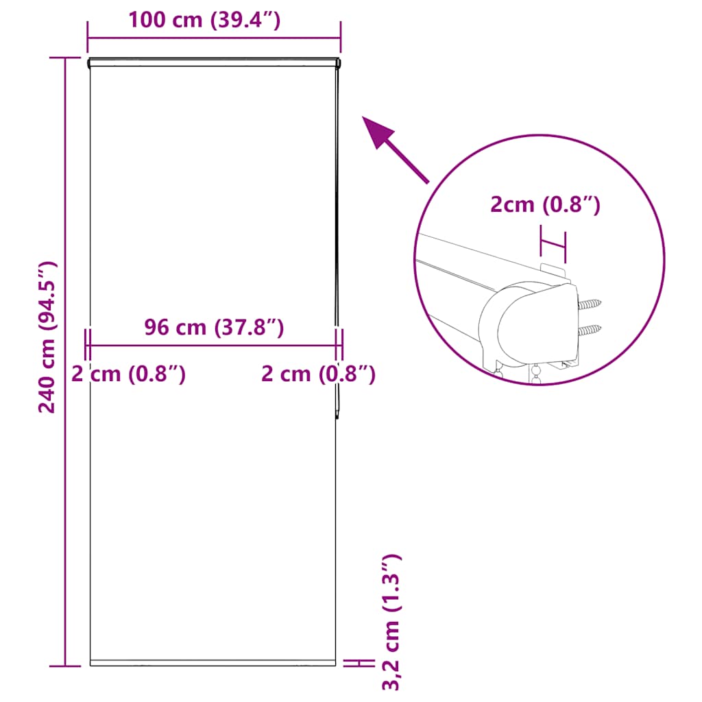 Rolo zavjesa za tuš s kazetom 100x240 cm širina tkanine 96 cm