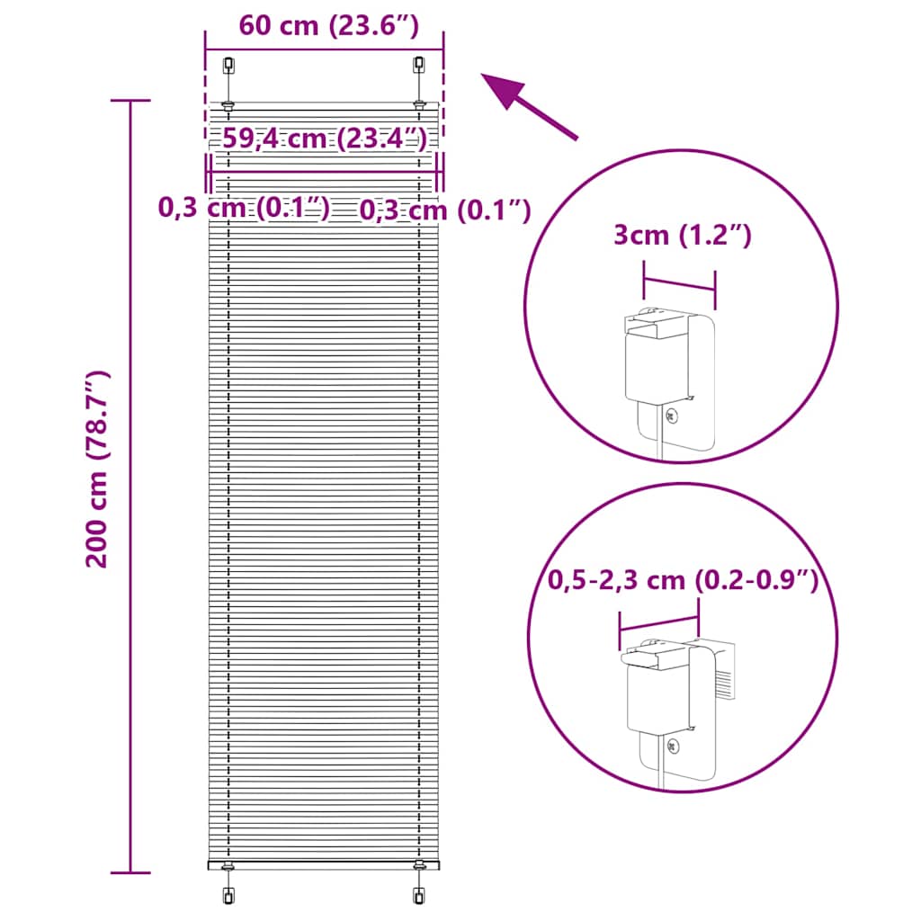 Plisirana roleta crna 60x200 cm širina tkanine 59,4 cm