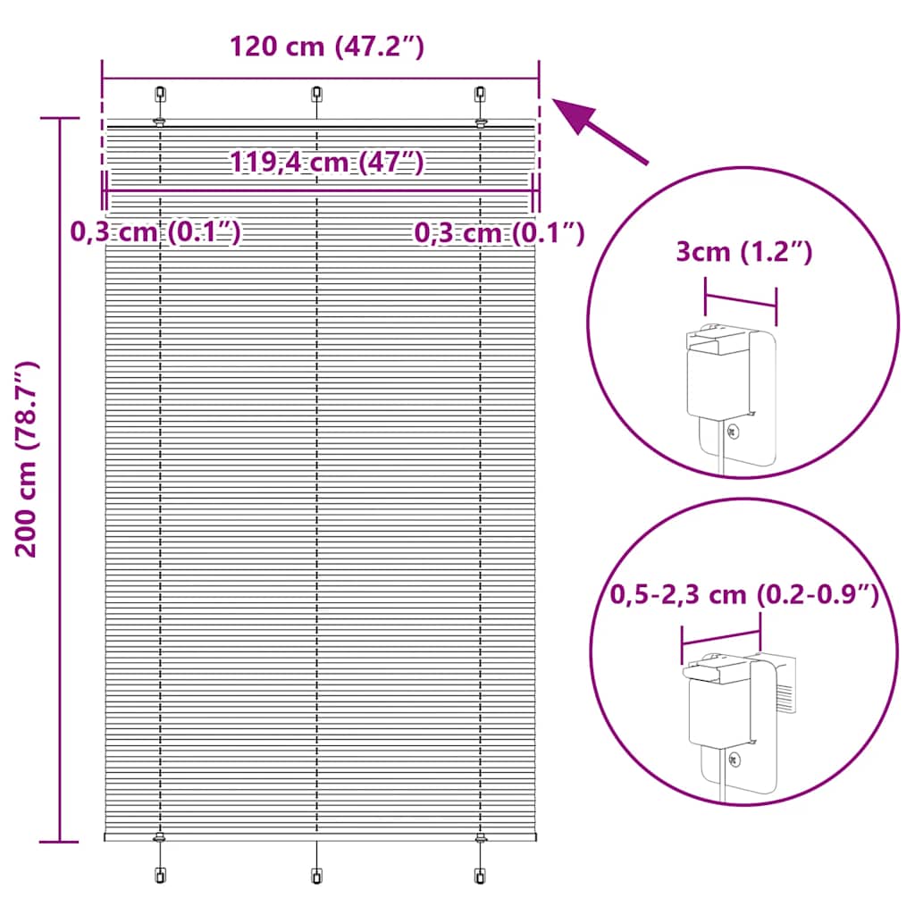 Plisirana roleta crna 120x200 cm širina tkanine 119,4 cm