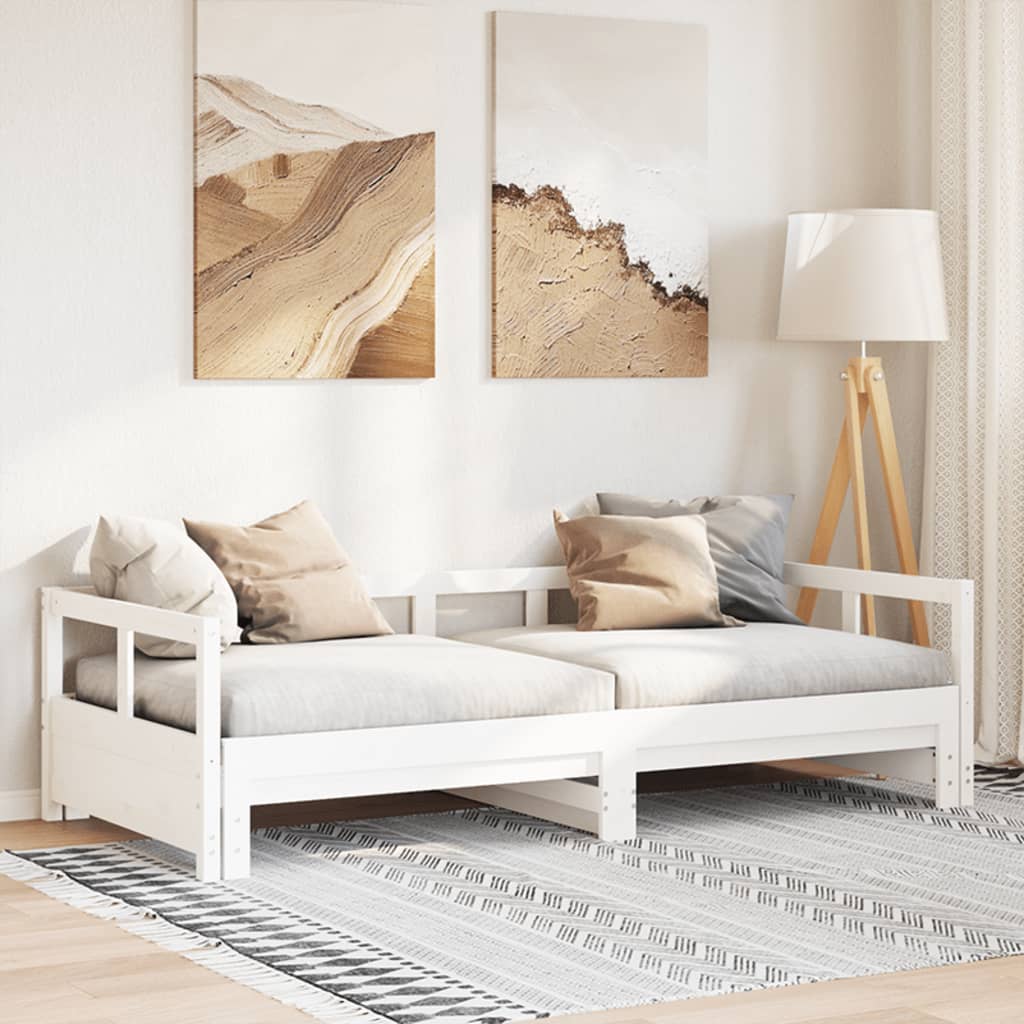 Dnevni krevet bez madraca bijeli 90 x 200 cm masivna borovina