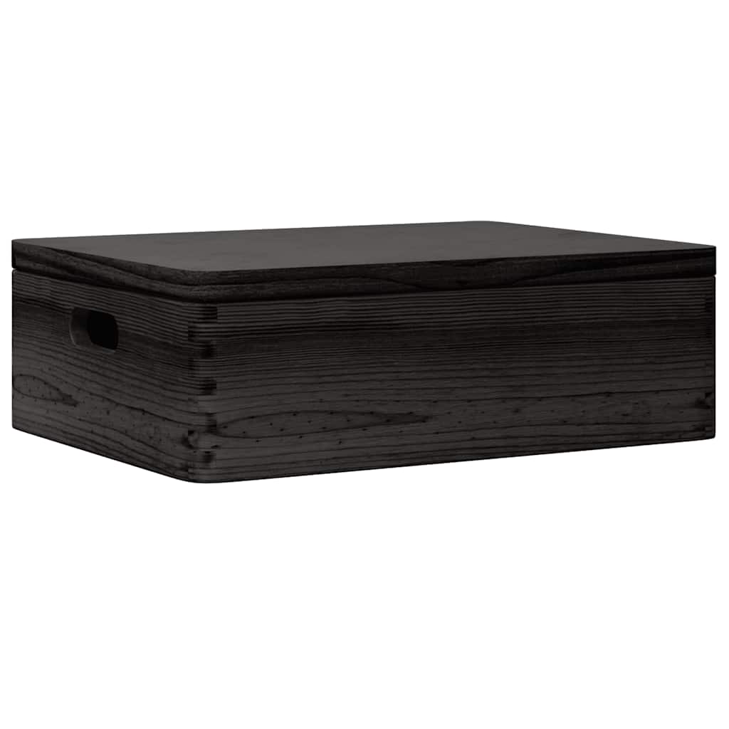 Drvena kutija poklopcem ručkama crna 40x30x13 cm puno drvo bor