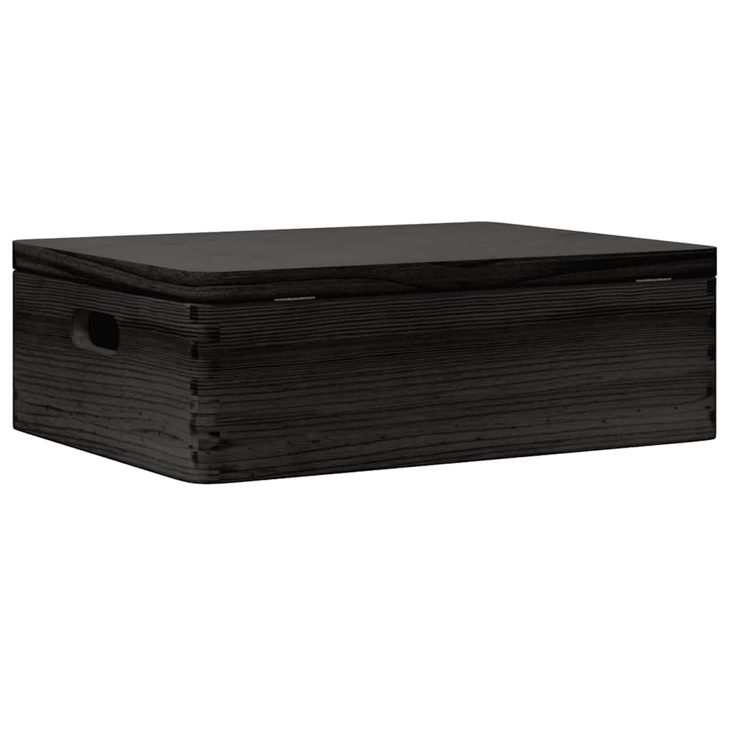 Drvena kutija poklopcem ručkama crna 40x30x13 cm puno drvo bor