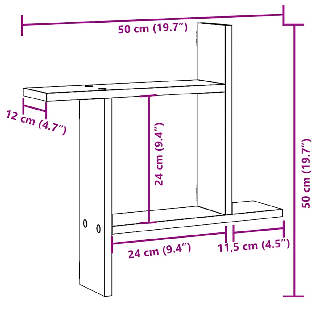 Zidne police 2 kom crne 50 x 12 x 50 cm od konstruiranog drva